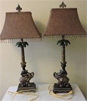 Pair of Heavy Elephant Base Lamps, 32" T