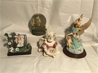Angel Figurines and Musical Snow Globe