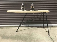 Vintage Metal Base Ironing Board and Irons