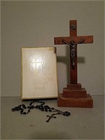 Crucifix, Rosary and Catholic Family Bible