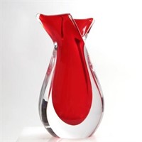 Venetian Murano Glass Vase, Red Sommerso