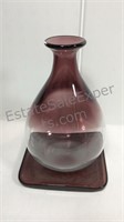 Glass ombre vase with purple glass stand 8” tall