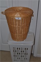 Pair of Laundry Baskets-One Wicker,One Plastic