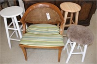 Cane back chair and stools