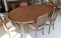 Dining table, 6 chairs and padded cover