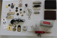 pistol lighter,key chains, pocket knives, lock box