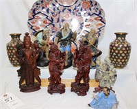 Oriental figurines and plate
