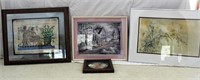 Framed egyptian cloth and other prints