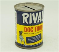 Vintage Rival Dog Food Can Bank Advertising Tin