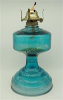 Blue Glass Kerosene Oil Lamp Antique Nice