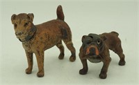 2 Small Metal Dogs Bulldog Made In Germany Antique