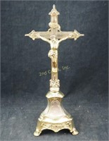 Gold Painted Cast Crucifix Cross 12" Tall Vintage