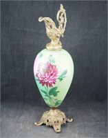 Ornate Floral Brass & Porcelain Decorative Pitcher