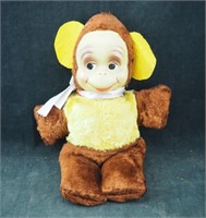 Antique Plush Monkey Toy Yellow Brown 13.5"