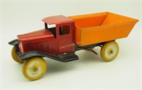 Antique Toy Dump Truck Pressed Steel Wood Wheels