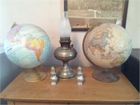 Two Globes, Oil Lamp, Salt & Pepper Shakers
