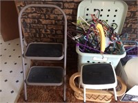 Two Step Stools, Clothes Basket, Clothes Hangers