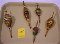 Five Vintage Decorative Wooden Bobbers