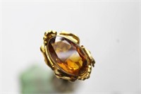 1 HATPIN OVAL AMBER CUT CENTER IN GOLD PLATED