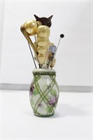 PAINTED PIN HOLDER W/13 HATPINS - 1. - 1 PEARL