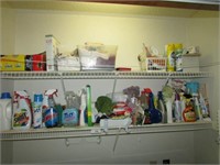 Contents of shelves above washer and dryer