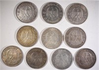 10-SILVER NAZI 5 REICHSMARKS WITH CHURCH