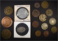NICE LOT OF 17-TOKENS, MEDALS, MASONIC PENNIES