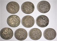 10-AVE CIRC 3-CENT NICKELS
