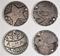 4-1892 BARBER DIME LOVE TOKENS 4-DIFFERENT