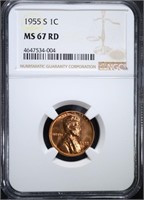 1955-S LINCOLN CENT, NGC MS-67 RED