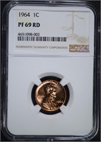 1964 LINCOLN CENT, NGC PF-69 RED