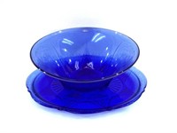 Blue Depression Glass Platter & Bowl