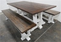 Large Farmhouse Trestle Table with Two-Benches