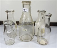 Lot: 5 assorted size dairy bottles