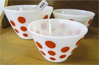 Fire-King red Polka Dots 3 mixing bowls