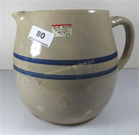 Stoneware 7" blue band pitcher