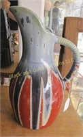 Art pottery 12" pitcher, drip glaze