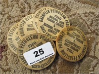 Lot: 6 Champlin wooden dollar souvenirs