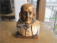 Ben Franklin 5" metal bank, with key