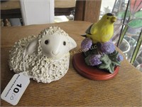Lot: sheep and bird ceramic figurines