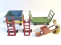 5 pc RR Figural Lot,  Lionel Baggage & Dump Cart