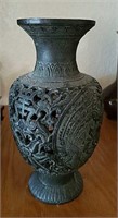 Carved Metal Vase, Marked