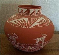 S W Pottery Vase Goat Design, Signed