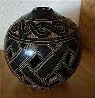 Southwest Design Carved Vase, Signed