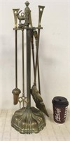ORNATE BRASS FIREPLACE TOOLS WITH DEER ACCENT