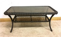 MODERN GLASS TOP WICKER COFFEE TABLE