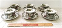 FRIENDLY VILLAGE CUPS AND SAUCERS (6)