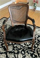 LR- Antique Leather Cane Back Arm Chair