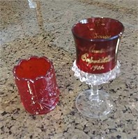 KT-Pair of Antique Cranberry Glass