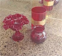KT- 2nd Set of 3 Cranberry Glass items